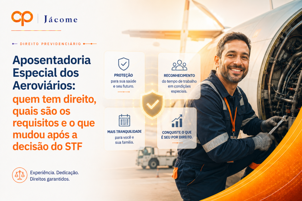 A aposentadoria especial dos aeroviários é um benefício destinado aos trabalhadores expostos de forma habitual e permanente a agentes nocivos, como ruído intenso, combustíveis, hidrocarbonetos e produtos químicos. Neste artigo, você entenderá quem tem direito ao benefício, quais documentos são necessários para comprovar a atividade especial, o que mudou após a decisão do STF que afastou a idade mínima e como solicitar a aposentadoria junto ao INSS. Também explicamos os principais requisitos, os erros mais comuns e a importância de uma análise técnica para garantir o reconhecimento desse direito previdenciário. Aposentadoria especial dos aeroviários