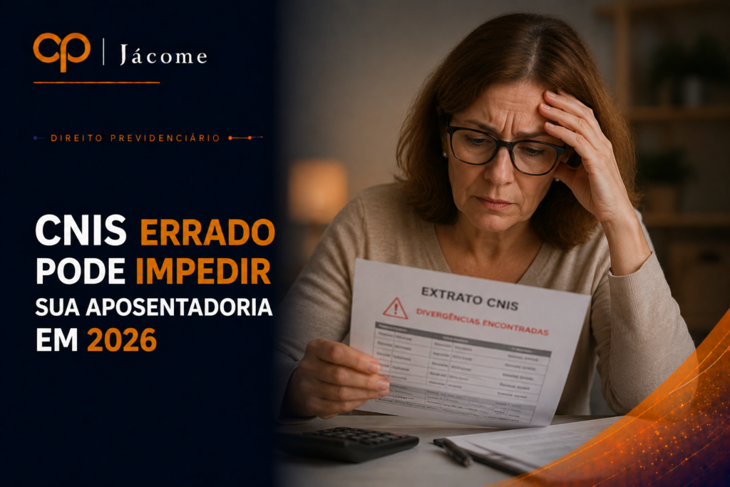 Erros no CNIS podem atrasar, reduzir ou até impedir aposentadoria no INSS em 2026. Entenda quais são as inconsistências mais comuns no cadastro previdenciário, como consultar o extrato CNIS, corrigir vínculos e contribuições e evitar problemas na concessão do benefício. Saiba por que a análise preventiva do histórico previdenciário se tornou essencial diante das novas análises automatizadas do INSS. CNIS errado pode impedir sua aposentadoria em 2026